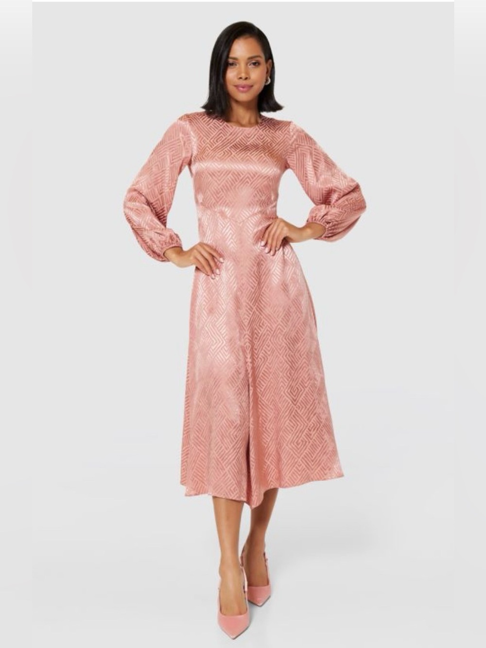 NWT Closet London 6 Blush Pink Jacquard Textured Midi Flowy Feminine Satiny